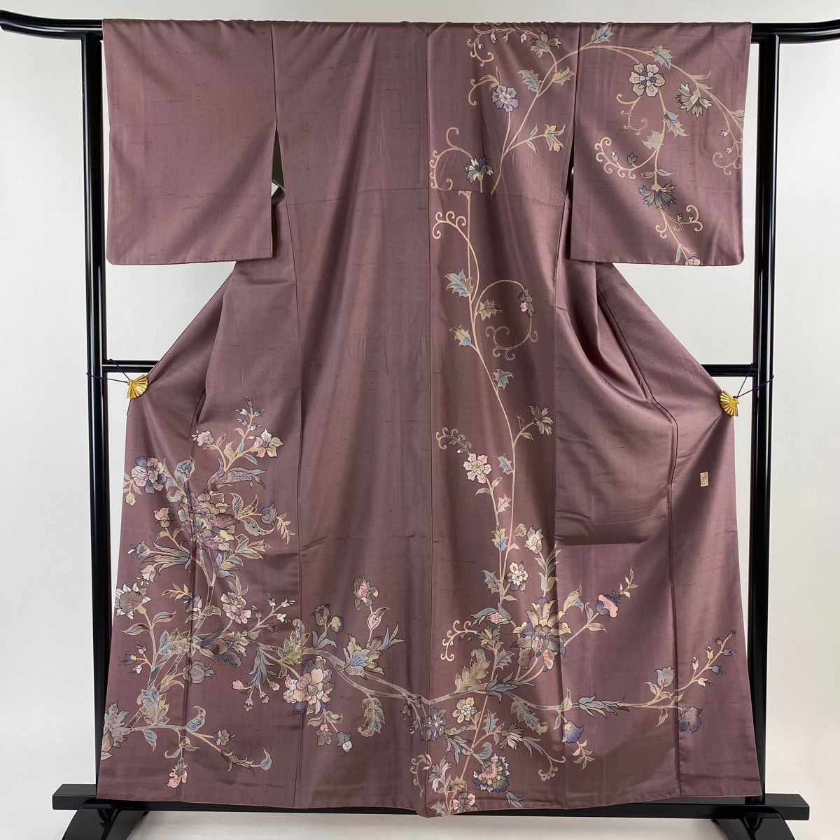 訪問着 身丈160cm 裄丈62cm S 袷 落款あり 枝花 薄紫 正絹 名品 