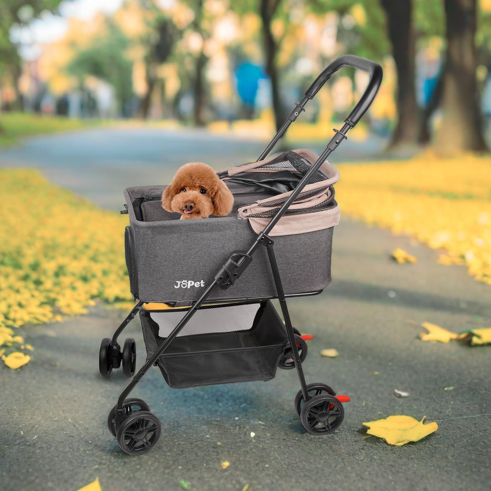  小型犬 猫 犬 ペットベビーカー ベビーカー 折りたたみカート JoPet 着脱式バスケット 軽量 ダークピーチ ダークグレー キャリーバッグ スリング 犬用品