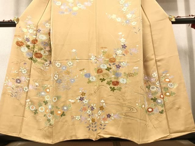 平和屋着物●創業460年・千總　訪問着　駒刺繍　草花文　金彩　高島屋扱い　正絹　逸品　AAAW1858ph 平和屋着物○創業460年・千總 訪問着 駒刺繍 草花文 金彩 高島屋扱い