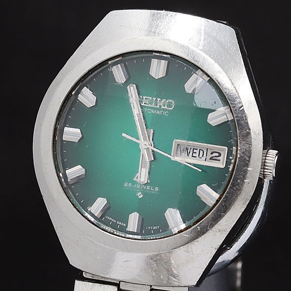 セイコー ロードマチック 5606-7360 25石 緑文字盤 カットガラス