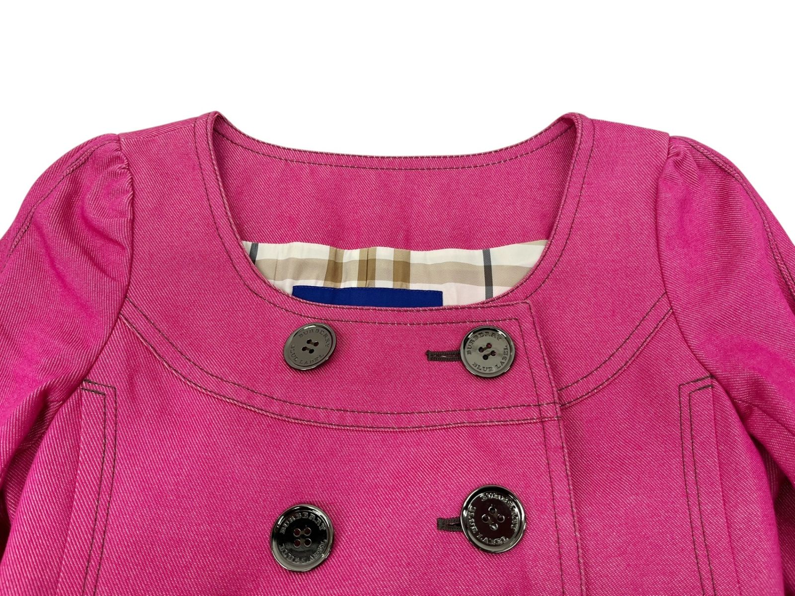 ブルーレーベルクレストブリッジ ノーカラー コート ウール　ピンク　36 S ブルーレーベル ノーカラー コート ピンク BLUE LABEL CRESTBRIDGE