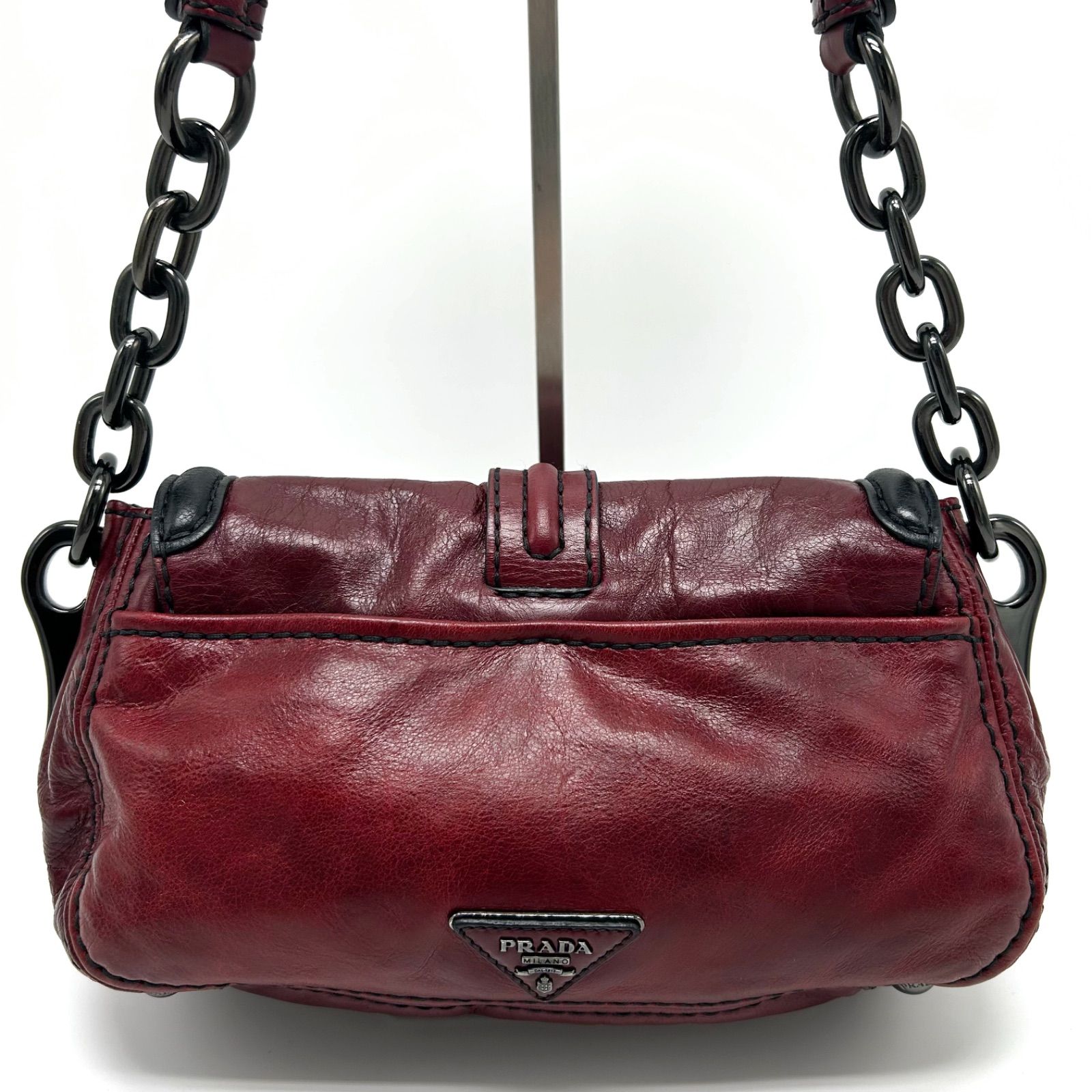 PRADA プラダ レザー チェーン ショルダーバッグ ギャランティー付き