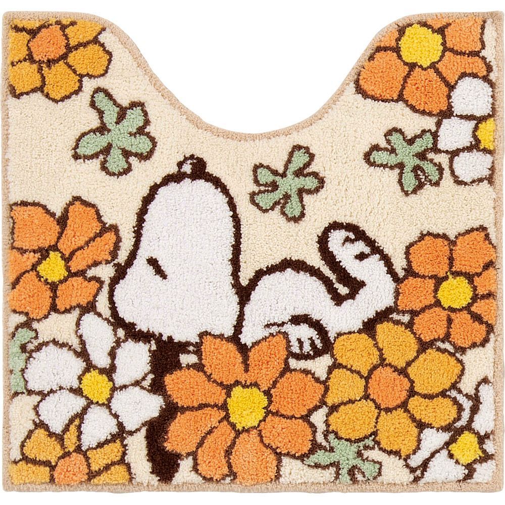 浴室用具 ☆ スヌーピー.花いっぱい/OR ☆ キャラクター トイレマット 58×60cm トイレマット キャラクター 足元マット 便所マット トイレ用品 トイレタリー 滑りにくい トイレグッズ トイレファブリック 洗える 洗濯可 58×60cm 可愛い