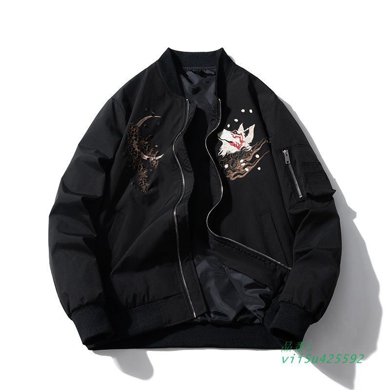 スカジャン メンズ 男女兼用 横須賀 刺繍 サテン 送料無料 狼 光沢