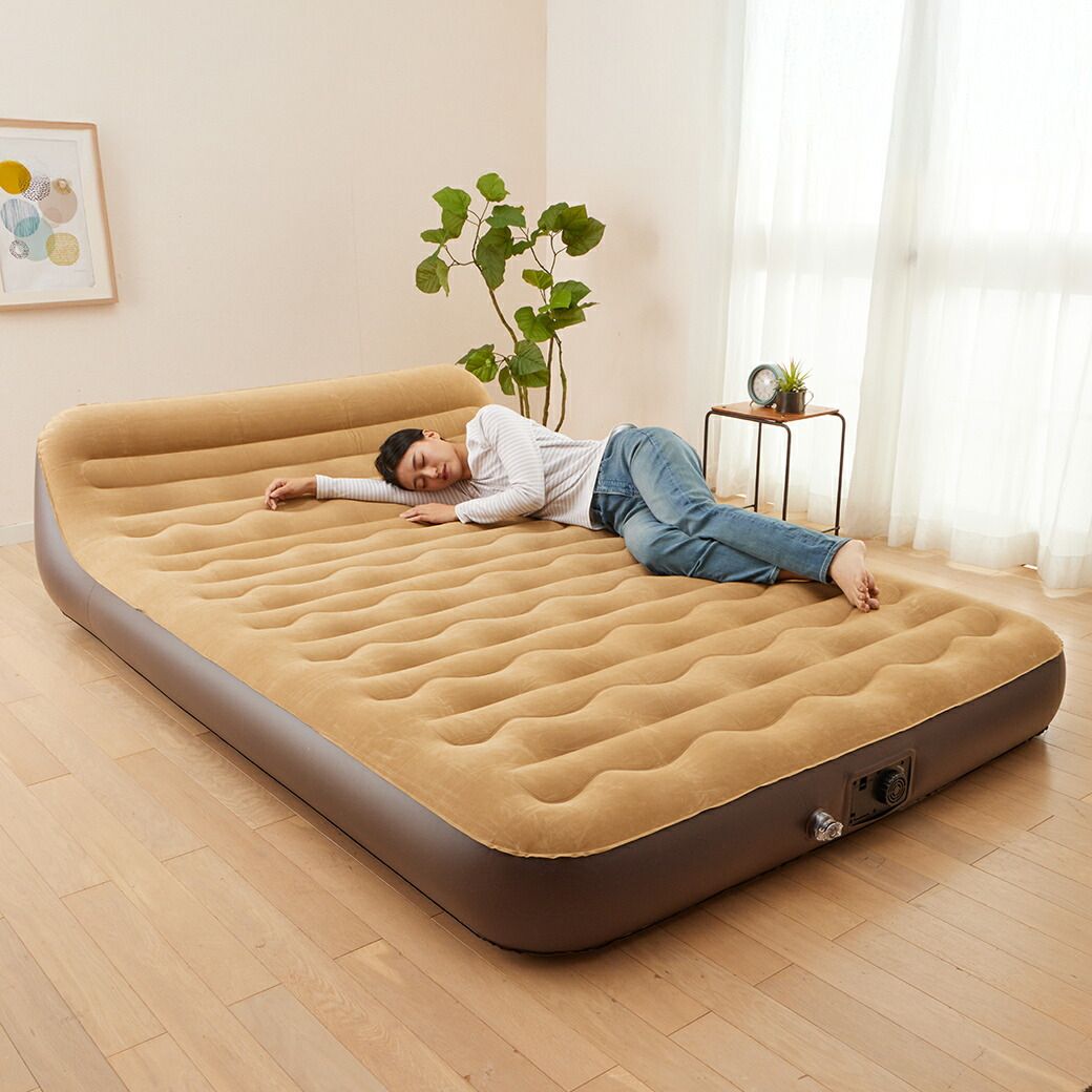 エアーベッド ワイドサイズ ロータイプ 電動 背もたれ付き エアベッド 簡易ベッド 来客用 2人用 ソファ代わり アウトドア キャンプ 車中泊 コンパクト 収納