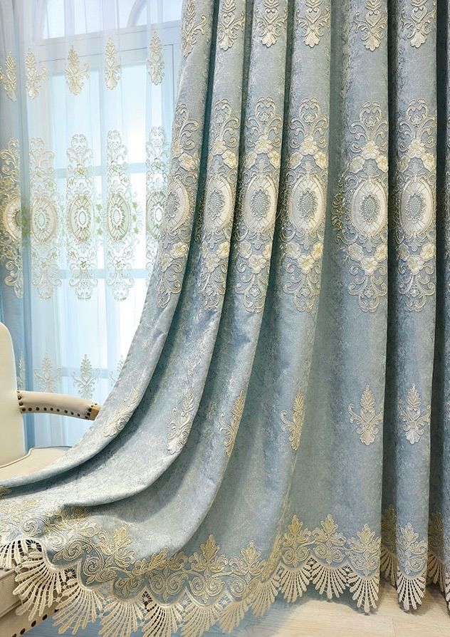 刺繍入り 高級カーテン2枚セット 高さ1.95 cm 横2m 遮熱遮光