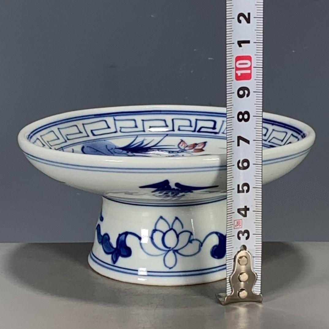 中国美術品 青花釉里 紅蓮花 高足果皿 置物 - メルカリ