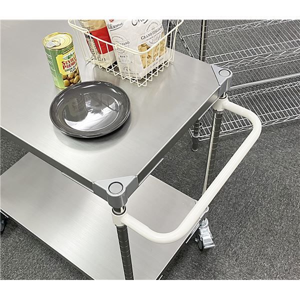 ステンレスシェルフワゴン 60×76cm 2段 ホワイト キャスター 700 取っ手付き ステンレス シェルフ ワゴン 組立式