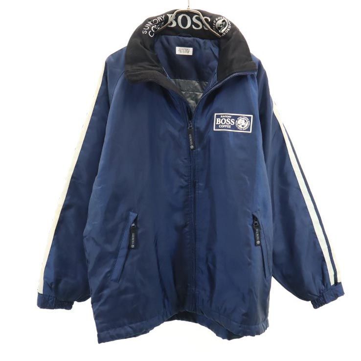 サントリーオリジナルデザイン ロゴワッペン BOSSウインドストップ 中綿ジャケット FREE SIZE ブルー系 SUNTORY ORIGINAL DESIGN ワンポイント ロング丈 メンズ 古着 【240105】