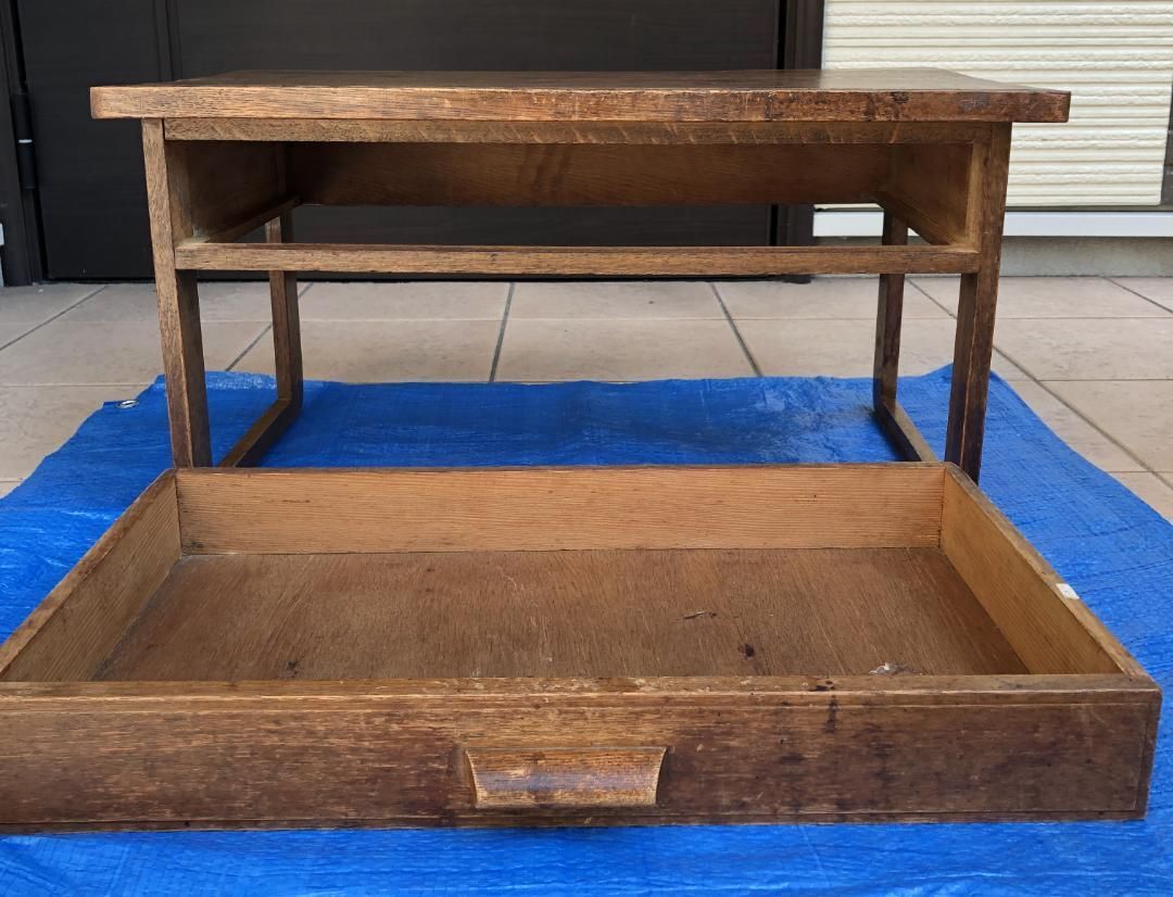 発送 昭和レトロ 木製文机 引き出し付き #942