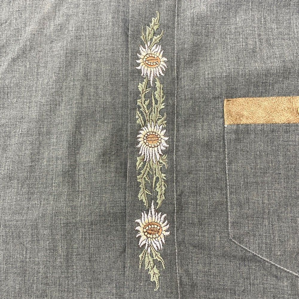 チロリアン シャツ ロングスリーブ 長袖 花･植物 刺繍 サイズ：XL グレー