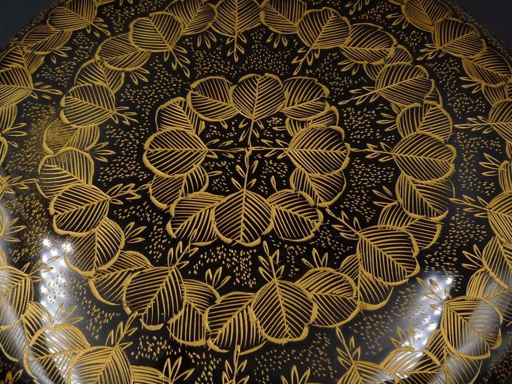 輪島塗　前志芸男　沈金桐模様　黒塗棗 輪島塗 前志芸男 沈金桐模様 黒塗 棗 検(表千家 裏千家 茶碗