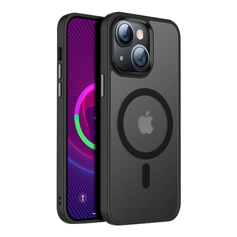 【米軍規格・MagSafe対応】Gtsoho iPhone 13 ケース iPhone 14用 ケース 半透明 マグネット搭載 ワイヤレス充電 耐衝撃 耐久性 全面保護 黄ばみなし ストラップホール付き イフォン13 / 14用 カバー マグセーフ対応 ブラッ