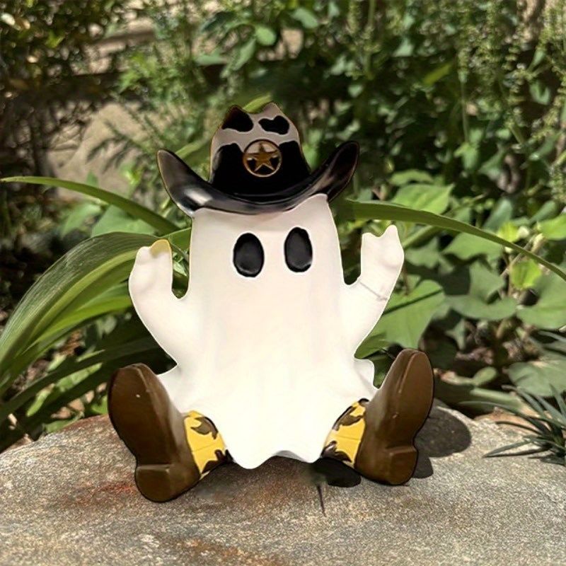 置物 オブジェ ガーデンオーナメント カウボーイオバケ ゴースト ユニーク ハロウィン装飾 イベント 室内 屋外 インテリア 玄関 リビング ダイニング 装飾 庭 ガーデニング 装飾 ガーデン 樹脂 可愛い ギフト