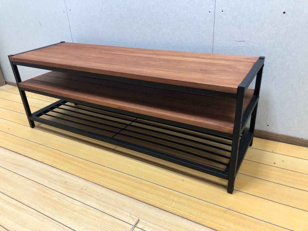 送料無料 送料無料 ローボード テレビ台 アイアン脚 木製天板 2段 棚付き ナチュラル 北欧風 インダストリアル シンプル 家具 収納 251022-3