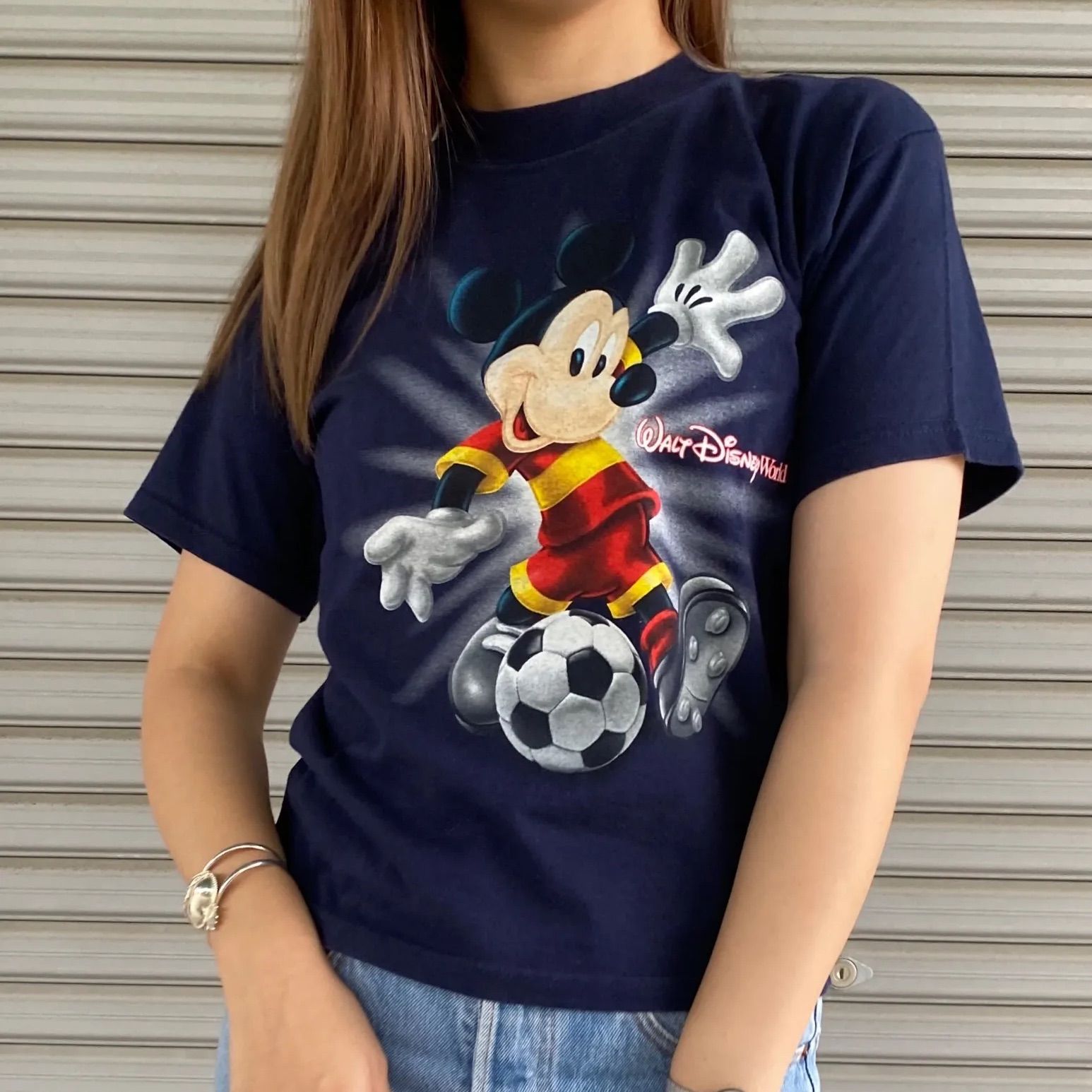 90's】Walt Disney World ミッキーマウス両面プリントTシャツ サッカー