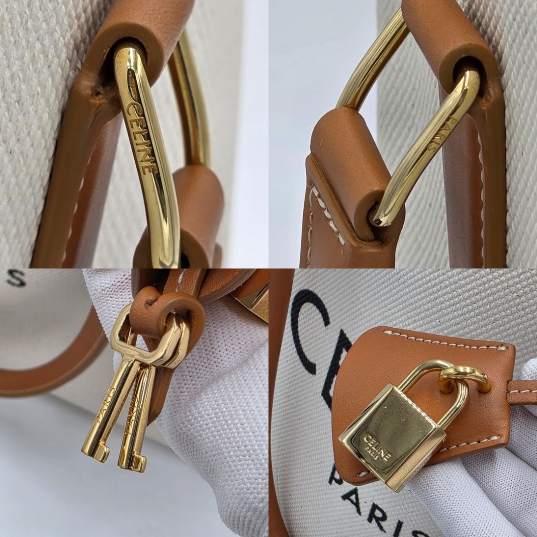 美品　CELINE ブラウン アイボリー バッグ 保存袋付き 中古／B】CELINE セリーヌ Newホリゾンタルカバ 192162BNZ.02NT
