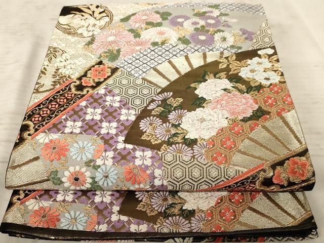 真作/今尾景年/花籠画賛/扇面/絹表装/横物/布袋屋掛軸HI-756 真作/今尾景年/花籠画賛/扇面/絹表装/横物/布袋屋掛軸HI-756