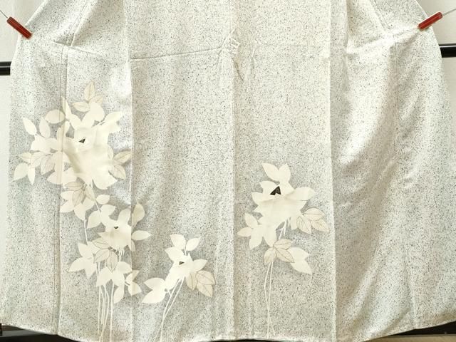 平和屋着物○訪問着 本場縞大島紬 枝花文 たたき染め 黒地 金彩