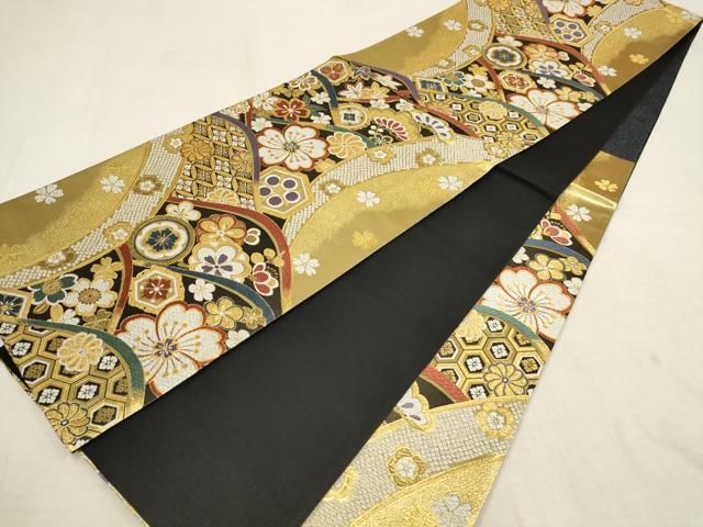 平和屋着物▽振袖用六通柄袋帯 唐織 吉祥草花文 金糸 正絹 逸品
