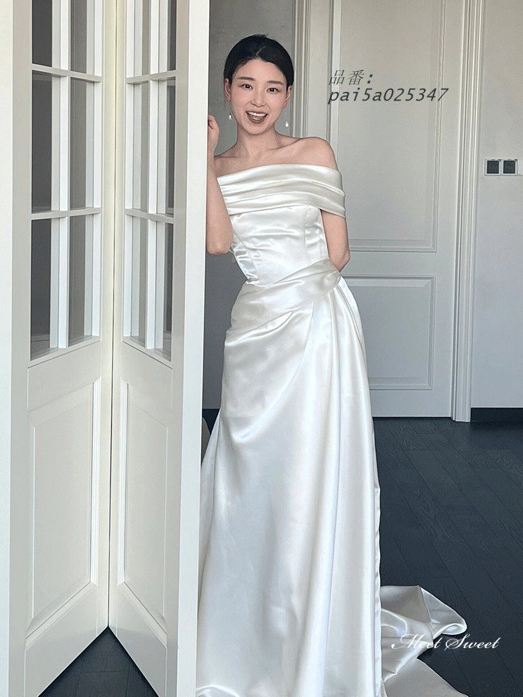 ウェディングドレス 2WAY 2点セット ビスチェ ロングドレス 二次会 オフショルダー ブライダル 花嫁 スレンダードレス 前撮り 結婚式 ウエディングドレス pai5a025347