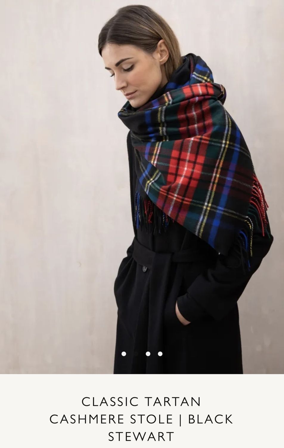 Johnstons カシミヤストールマフラー Cashmere 大判 Black Stewart ブラックスチュワート タータンチェック