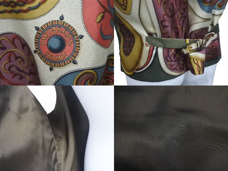 HERMES エルメス ベスト サイズ50 レザー ラムスキン シルク ブラウン  