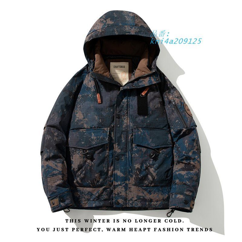メンズ ダウンコート ダウンジャケット カジュアル外套 フード オーバーコート アウター 青少年 アウトドア 防寒服 男子 ポケット 上着 冬 お出掛け 迷彩 kni4a209125