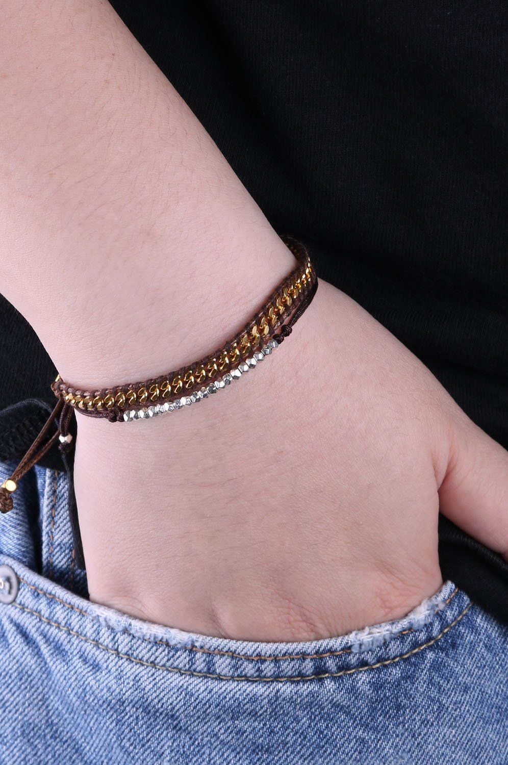 ブレスレット チェーン ゴールドメッキ ストーン 2本セット ホワイト バングル 腕輪 ストリング 細いロープ KELITCH