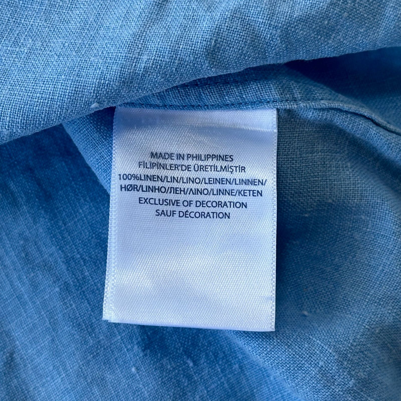 ラルフローレン SLIM FIT ワイドカラーシャツ リネン ライトブルー