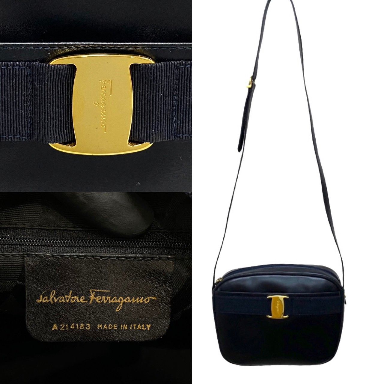 極 美品 Salvatore Ferragamo フェラガモ ヴァラリボン 金具 レザー 本