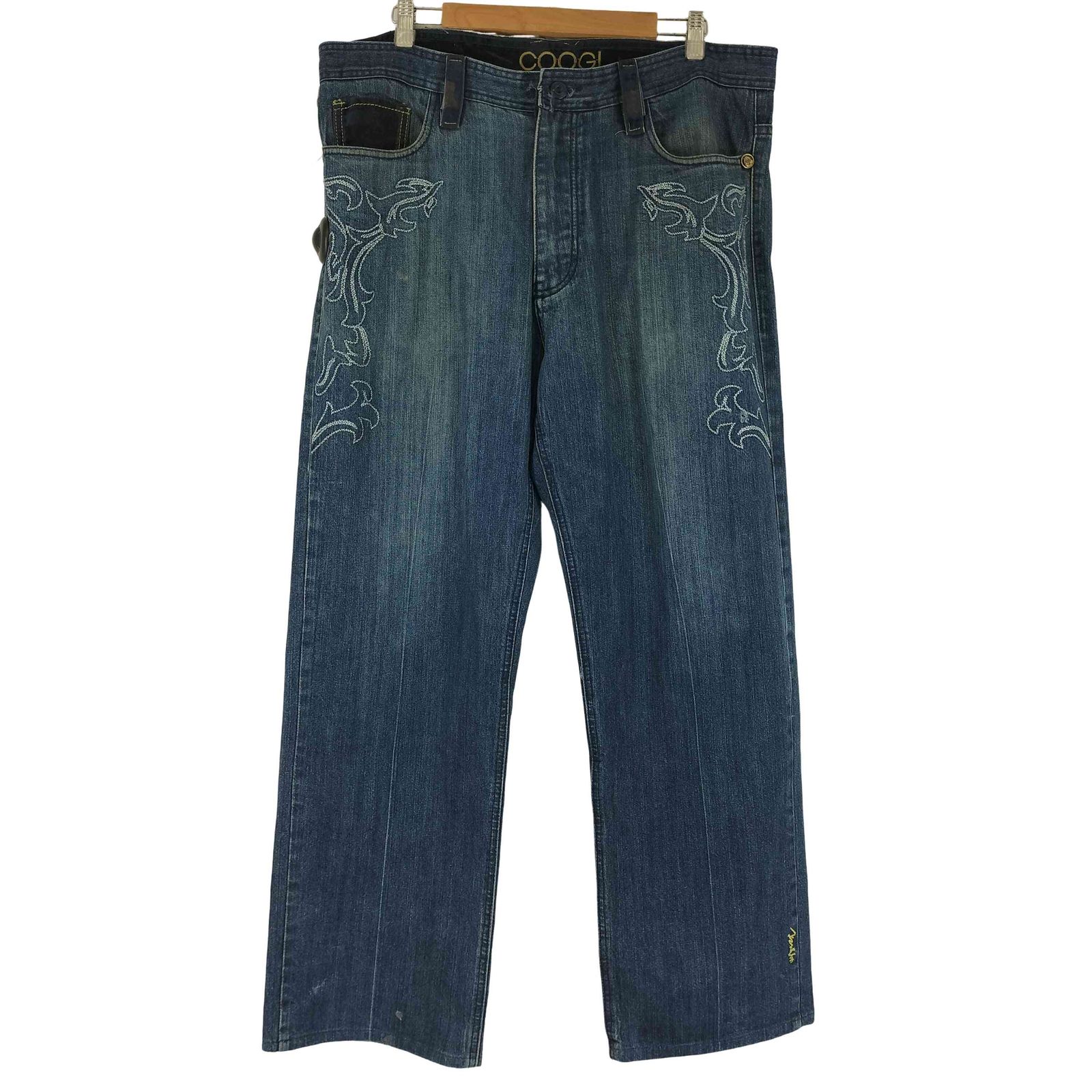クージー COOGI 90-00S ベロアパッチワーク刺繍デザインデニムパンツ メンズ 38|34