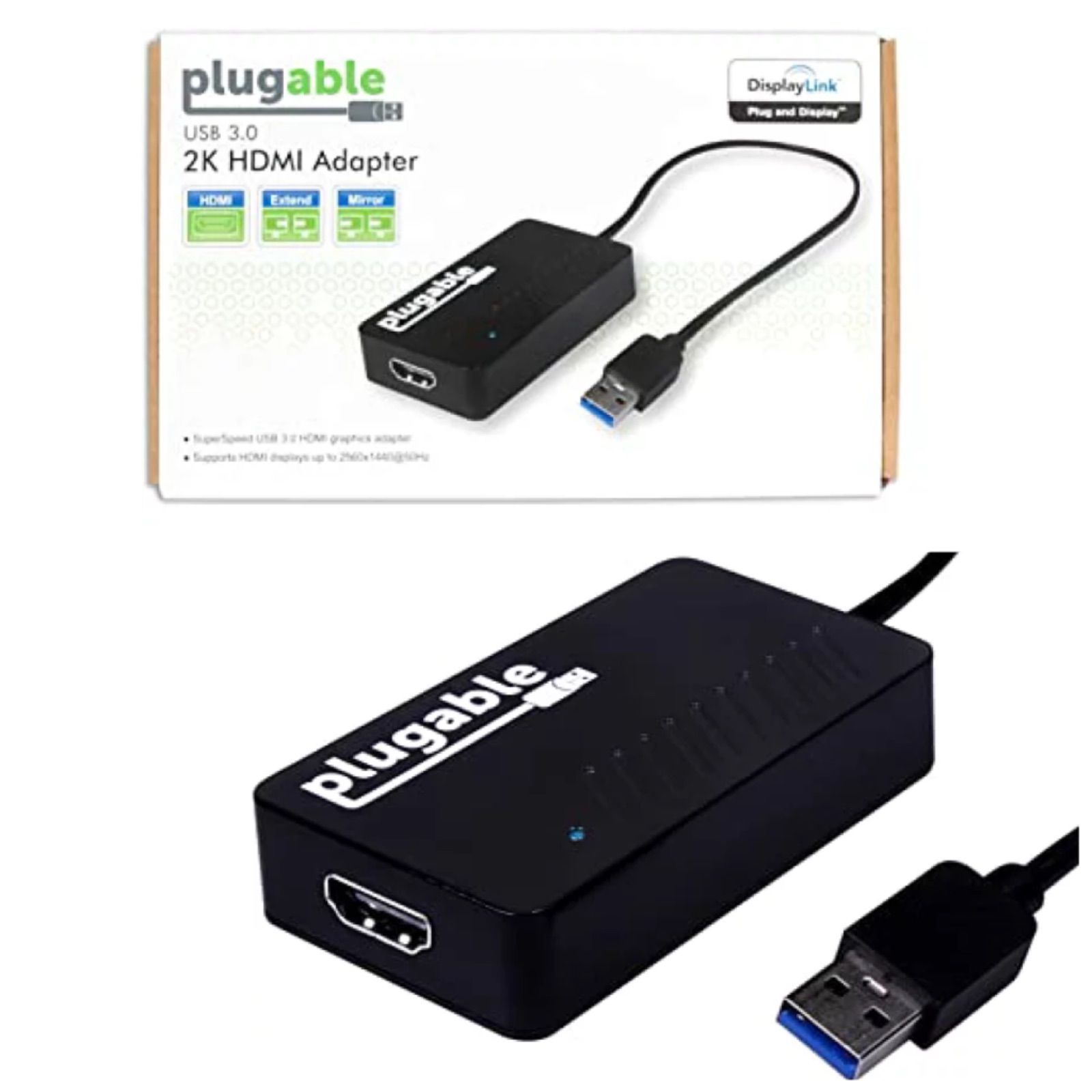 Plugable USB3.0 ディスプレイアダプタ HDMI 2K 1080p 対応 - USB グラフィック変換アダプタ DisplayLink  チップ採用 (230313412)