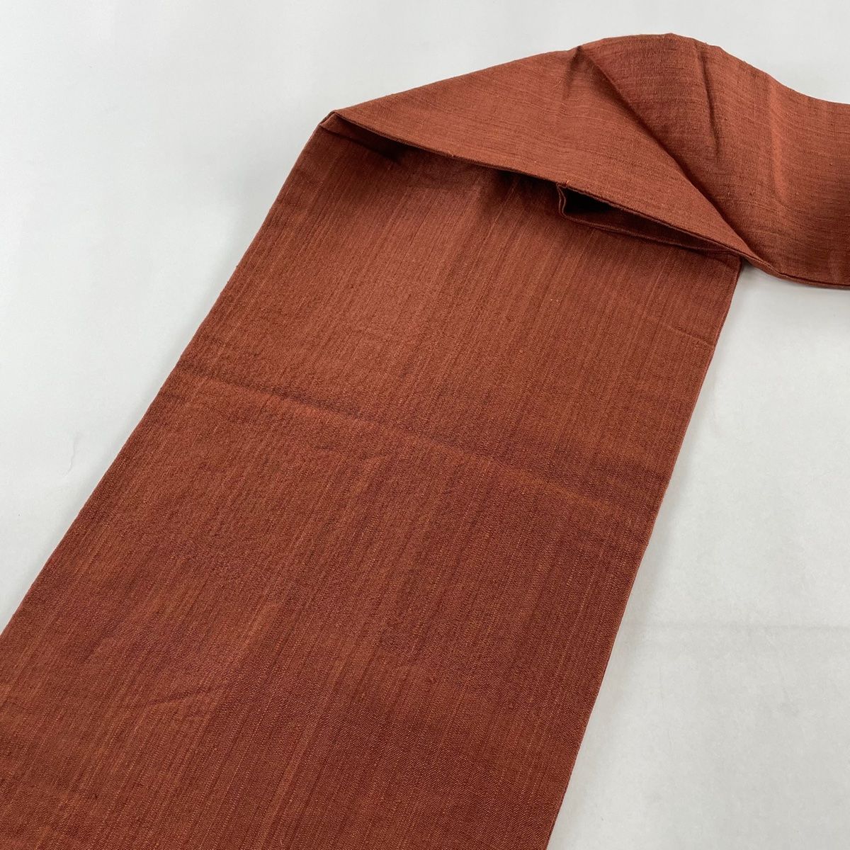 名古屋帯 美品 秀品 紬地 花唐草 ヱ霞 相良刺繍 金糸 赤茶 正絹