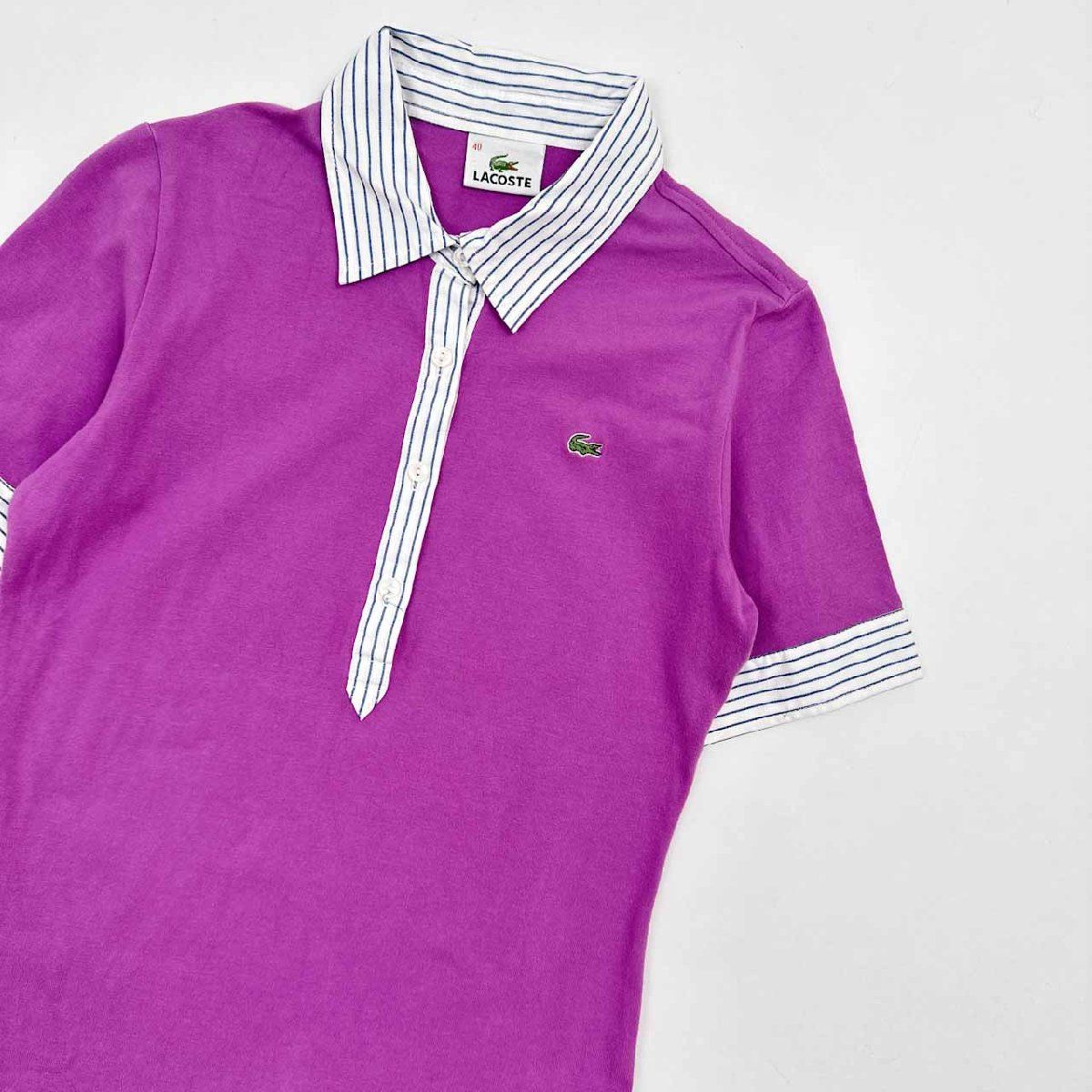 LACOSTE ラコステ 切替 デザイン ストライプ 半袖 ポロシャツ 天竺 