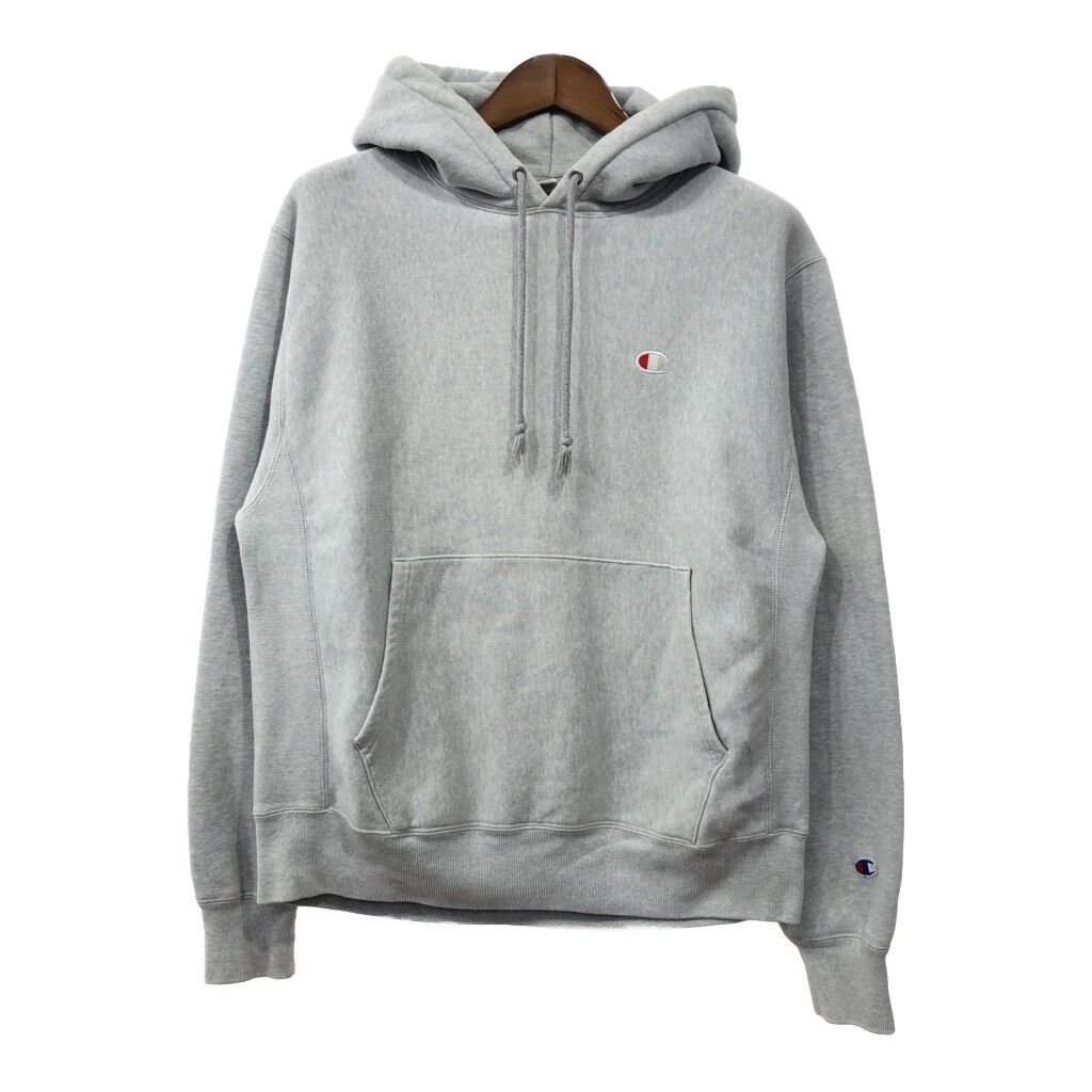Champion チャンピオン REVERSE WEAVE リバースウィーブ スウェット パーカー ワンポイント ライトグレー (メンズ M) 中古 古着 Q7989