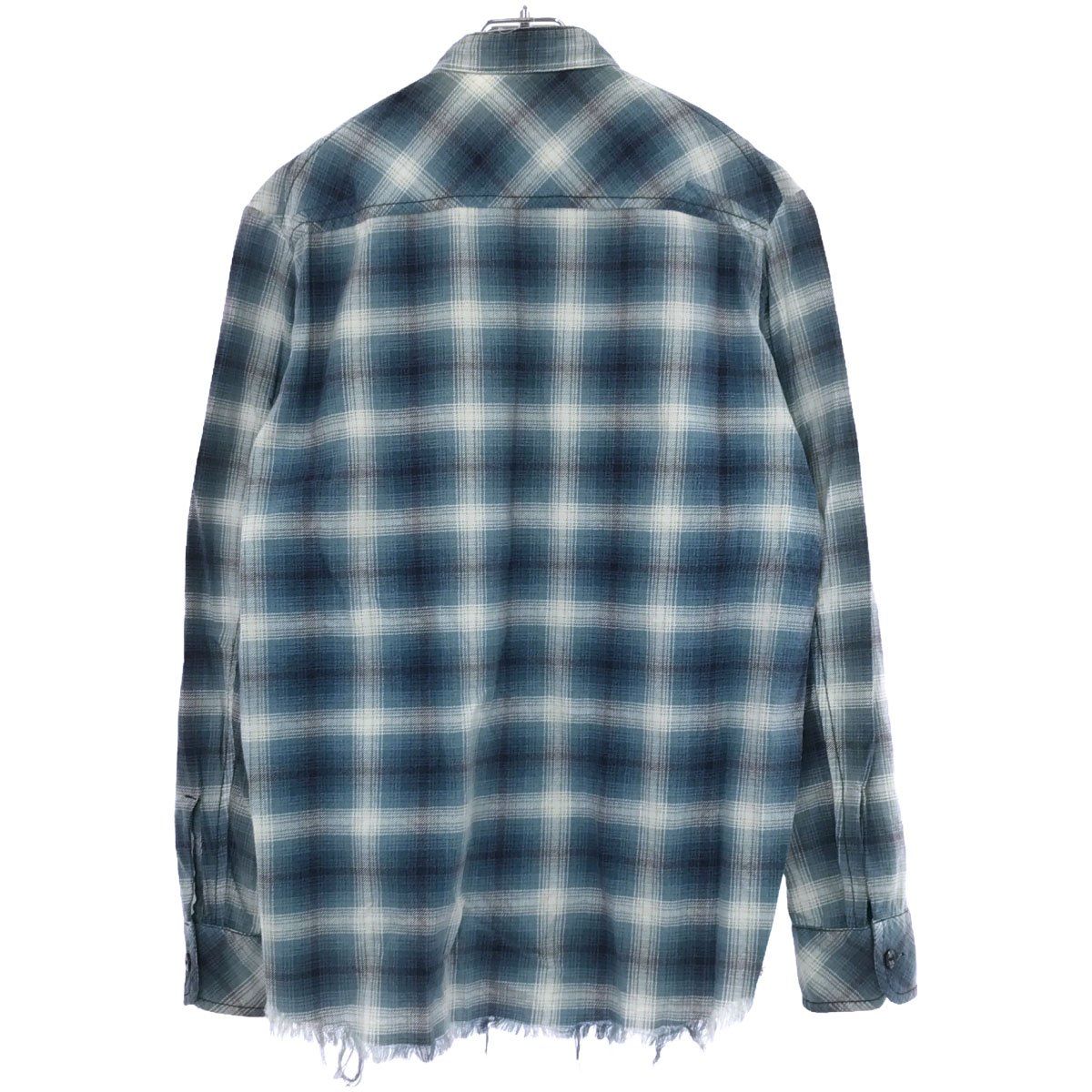 08AW ナンバーナイン チェック ネルシャツ ブルー ダメージ加工