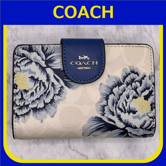 COACH コーチ ミディアム コーナージップ チョークマルチ ペリウィンクル-