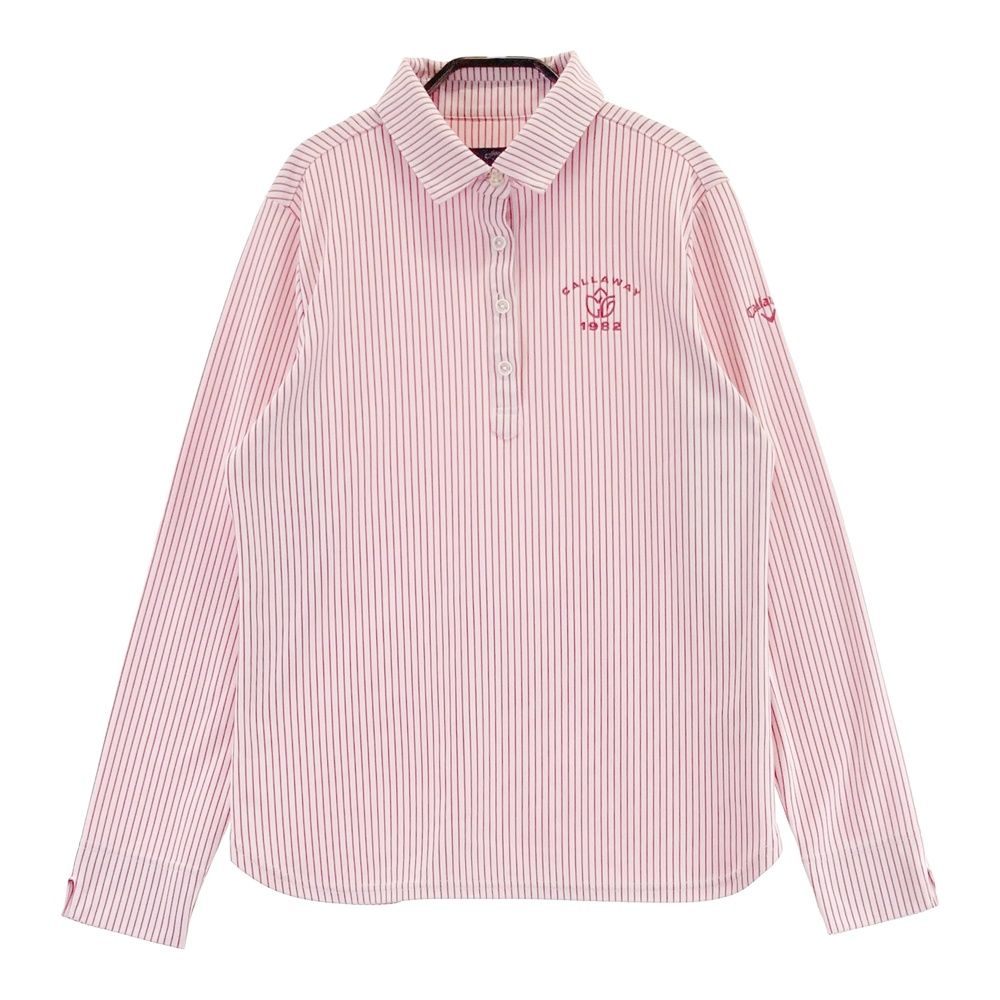 サイズ：L CALLAWAY キャロウェイ 長袖ポロシャツ ストライプ ピンク系