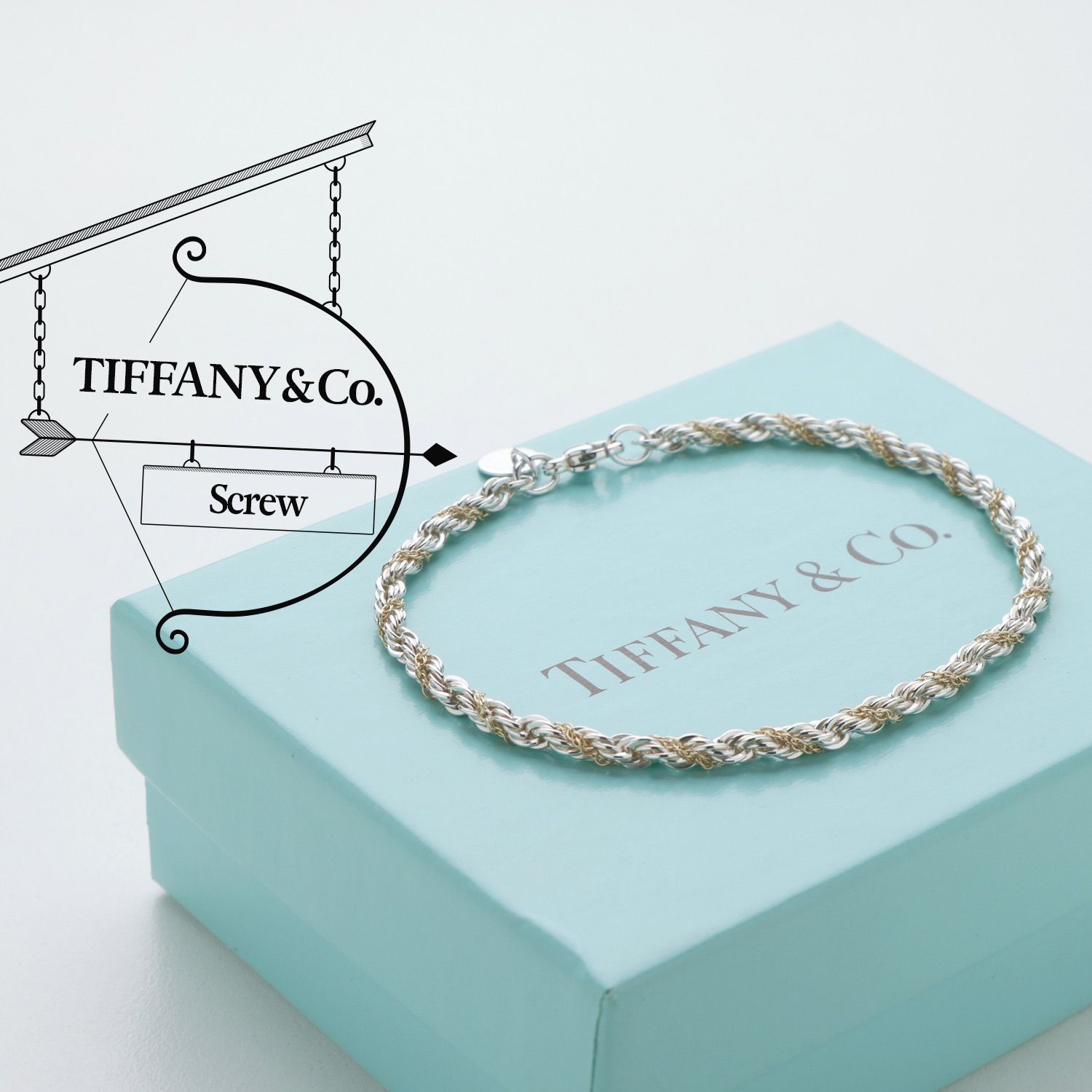 極美品 TIFFANY&Co. ティファニー スクリュー ブレスレット スターリング シルバー 925 YG 750 イエロー ゴールド