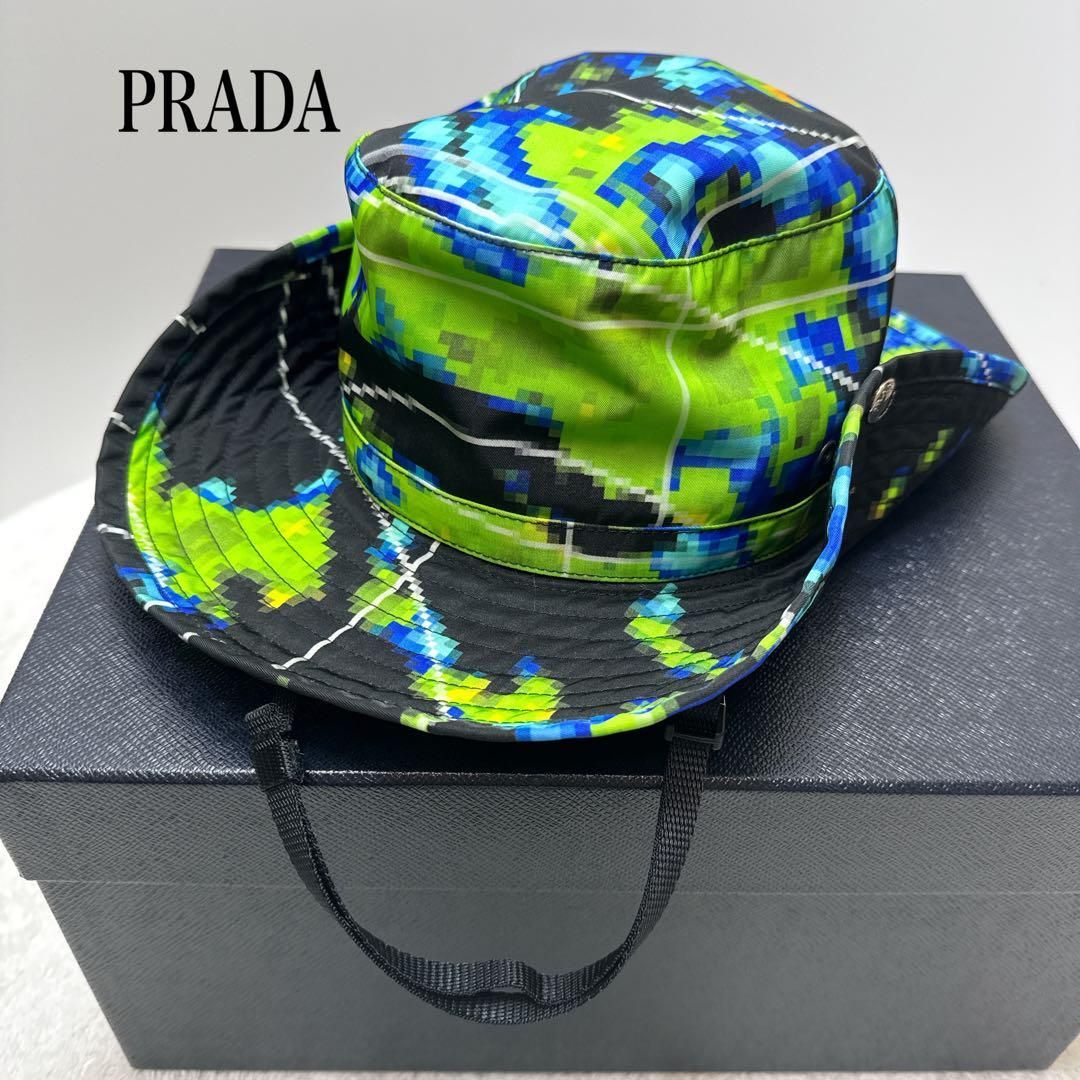 PRADA ナイロン 総柄 ハット 帽子 M カモフラージュハット