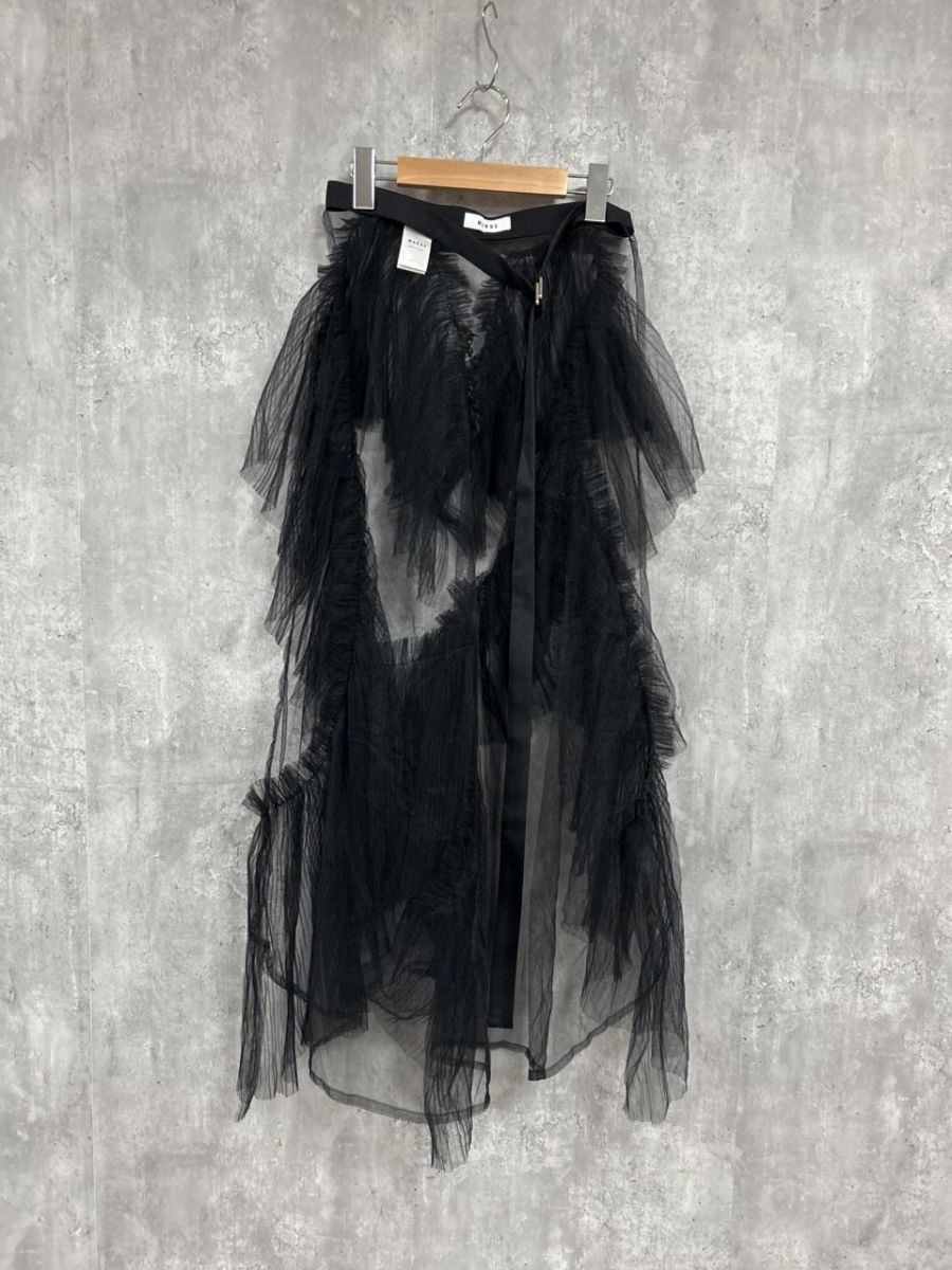 ＭARGE マージ プリーツチュールラップスカート 巻き ラップ スカート sizeF|黒 ◎レディース