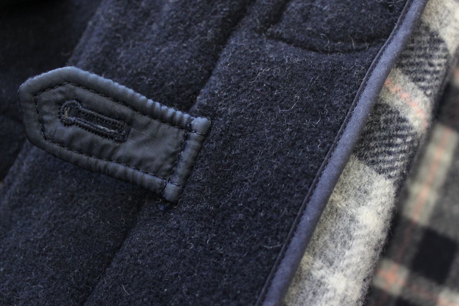 68【美品】イーストボーイ ダッフルコート 7 ネイビー 紺 S 裏チェック