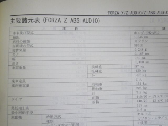 MF10 フォルツァX/Z 純正サービスマニュアル 2010年版 配線図あり 送料無料 フォルツァ Si/ABS NSS250/A-D(JBK-MF12)サービス