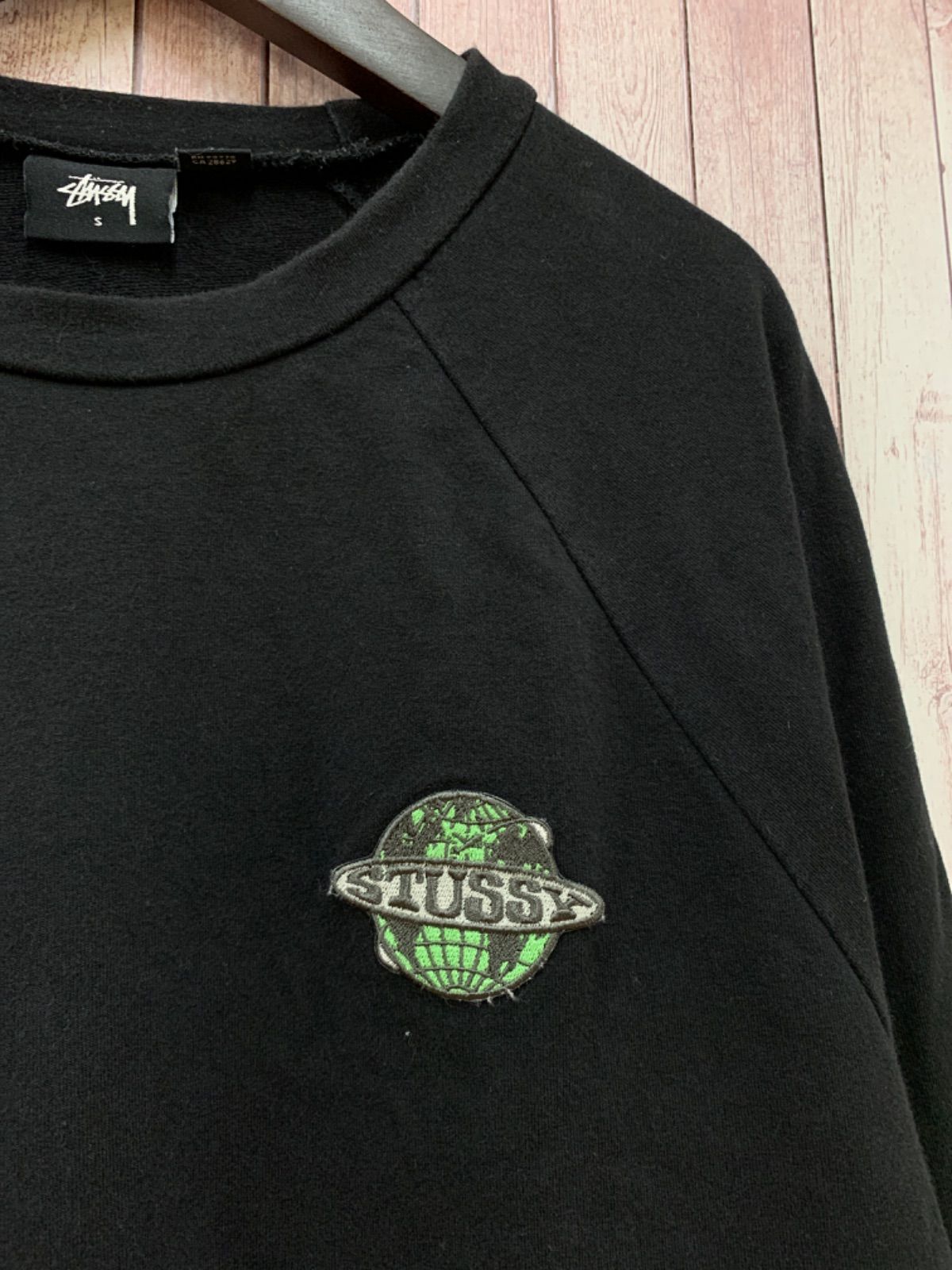 ☆USA製 STUSSY ステューシー 長袖Tシャツ ロンT S 黒タグ ロゴ 刺繍 ワッペン RN94974 CA28629 黒 メンズ MK3