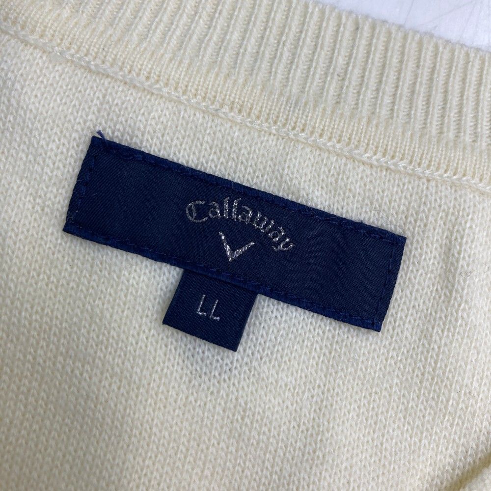 サイズ：LL CALLAWAY キャロウェイ  Vネック ニットセーター アーガイル柄 ホワイト系 [240101445443] ゴルフウェア メンズ ストスト CALLAWAY キャロウェイ Vネック ニットセーター アーガイル柄