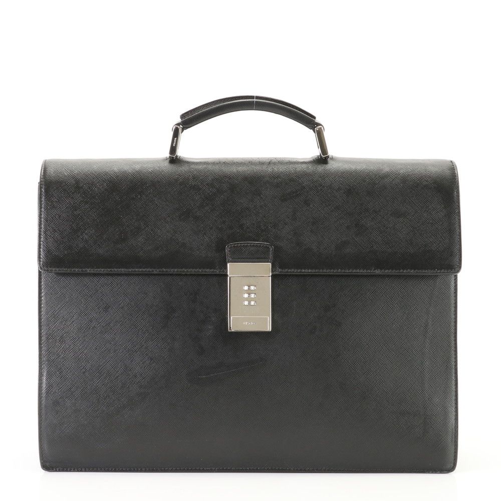 PRADA ブラックレザー ビジネスバッグ プラダサフィアーノビジネスバック