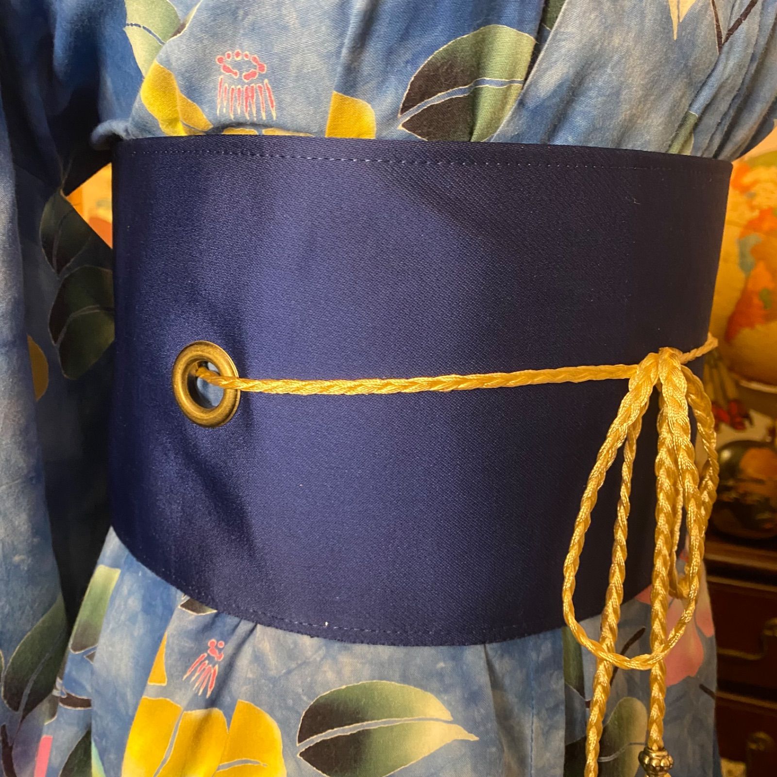 浴衣ドレス リメイク品 浴衣リメイク セミロング ワンピース ドレス 帯サッシュベルト