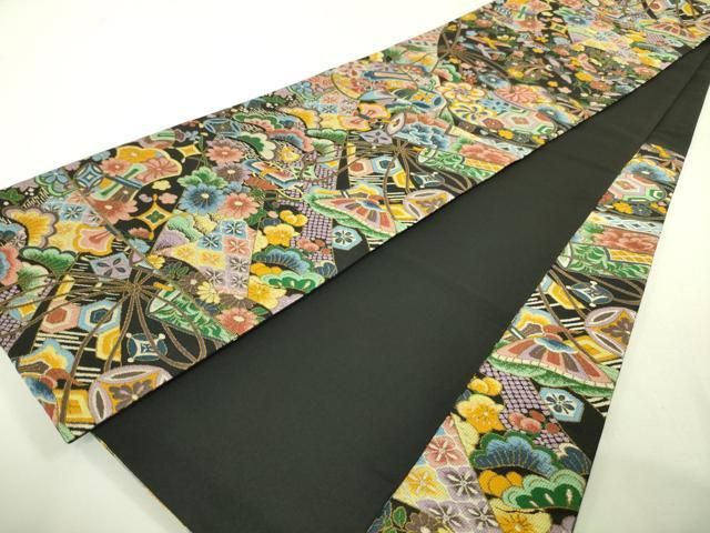 平和屋本店■極上　西陣　白綾苑大庭　六通柄袋帯　宝尽くし花鳥舞蝶文　黒地　金糸　逸品　DZAA4566kh5 平和屋本店□極上 西陣 白綾苑大庭 六通柄袋帯 宝尽くし花鳥舞蝶文