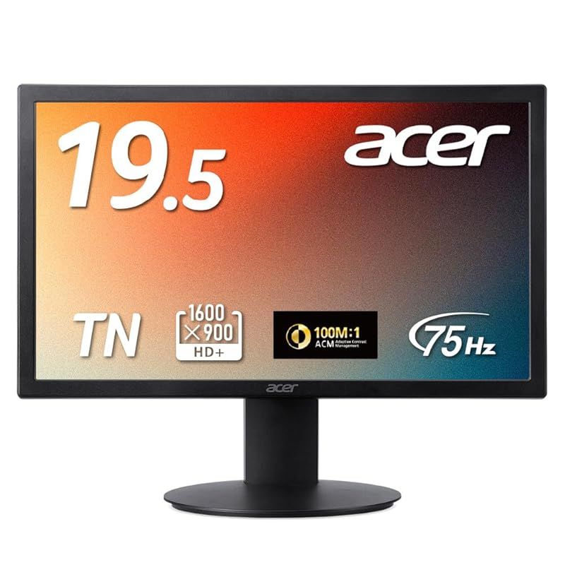 Acer モニター 19.5インチ HD 1600x900 非光沢 TN 75Hz 6ms GTG NTSC 72% HDMI 1.4 ミニD-Sub 15ピン スピーカー ヘッドフォン端子非搭載 VESAマウント対応 E200Qbi